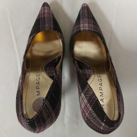 Rampage Maria Brown Plaid Fabric Upper Pointed Toe Slip On High Heel Shoe - Picture 4 of 8